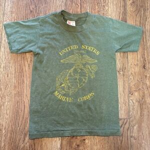 VTG 80s Signal Kids USMC Marine Corps T-Shirt Green Single Stitch Made in USA M